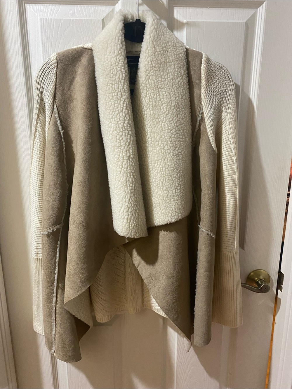 INC International Concepts Taupe Jacket with Cream Faux Shearling Collar